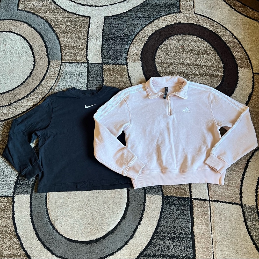 Big Girl Nike and Adidas Long Sleeve Shirts Size Large (10-12) Set of 2 pieces